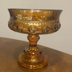 Vintage Indiana Marigold Carnival Glass Kings Crown Compote Candy Dish YELLOW